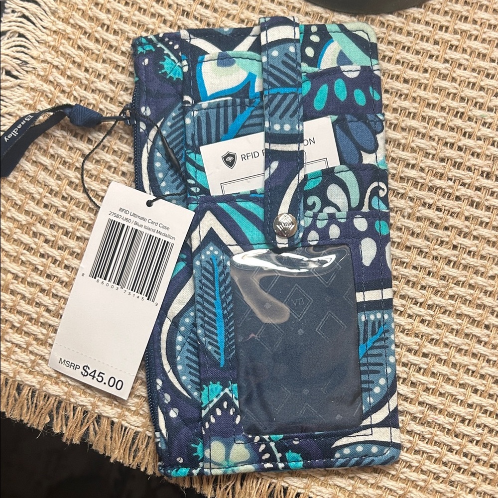 Vera Bradley Teal and Navy Patterned RFID Wallet